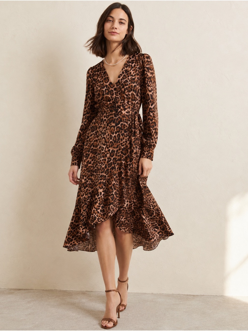sofia by sofia vergara Brown Leopard Wrap Midi Dress